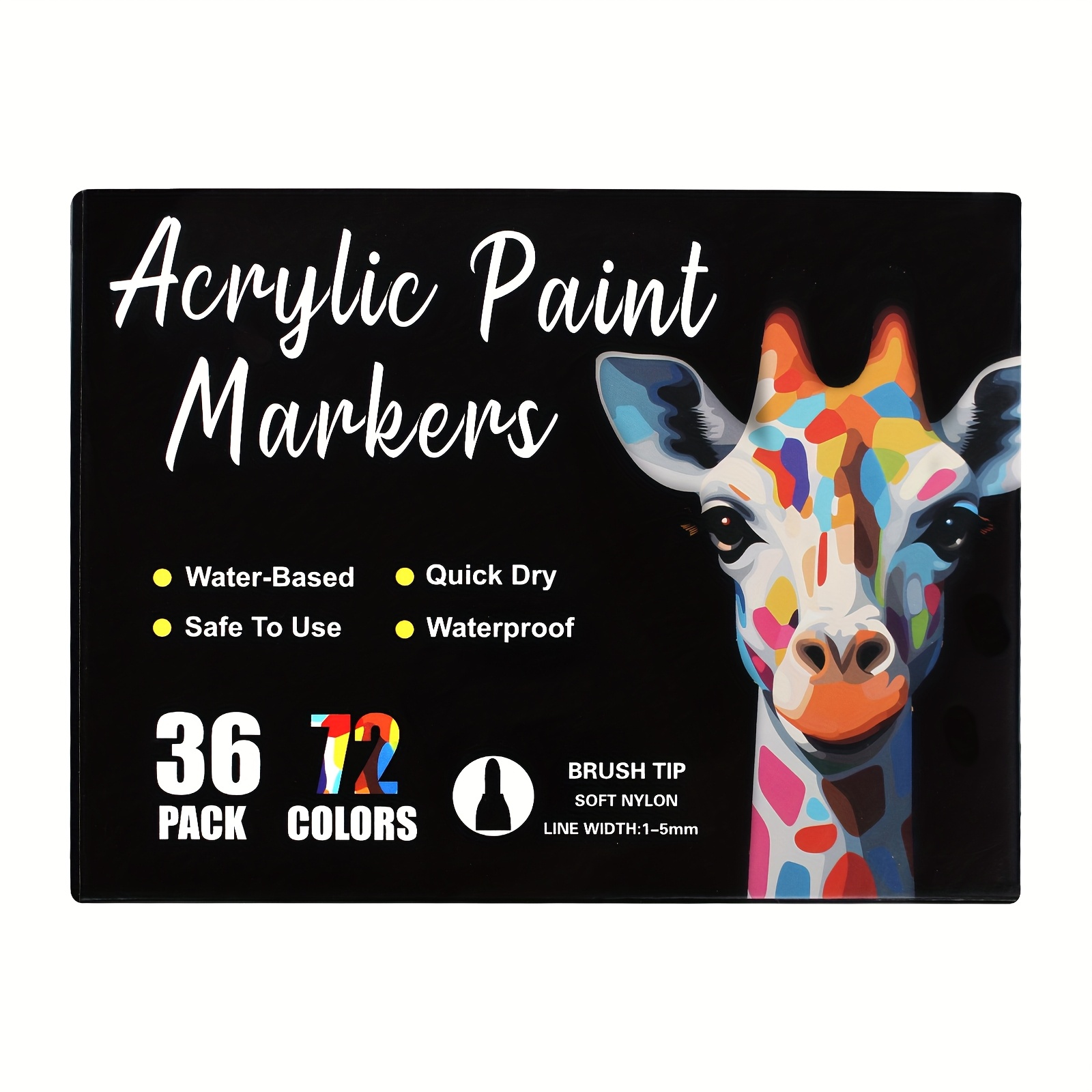 36-Pack Dual-Tip Acrylic Paint Markers, 72 Colors Double brush tips, dual-color acrylic paint pens Suitable for use on various surfaces by adults: stone, wood, rock, canvas, plastic, glass, ceramic, and more.