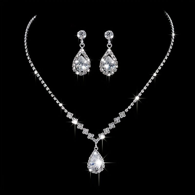 Elegant Teardrop Jewelry Set - Sparkling Necklace and Earrings, adorned with crystal accents, made of alloy, perfect for weddings, parties, and formal events, wedding jewelry.