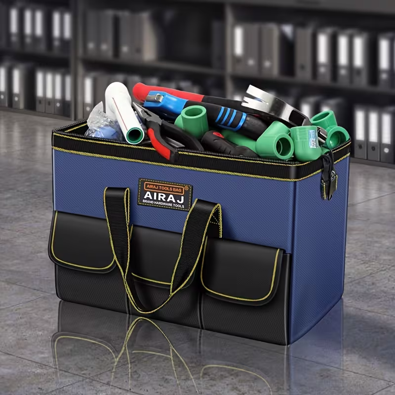 Electrician's tool Kit - Durable Oxford multi-pocket organizer, with adjustable shoulder strap, blue and black, suitable for workshop, car repair, home and gardening use, worker's tool kit, garden tool carrier, stylish design, reinforced corners
