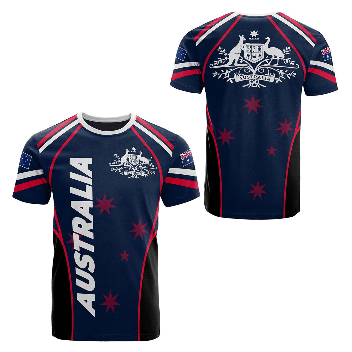 Australian National Emblem & Flag Print Unisex O-Neck Short Sleeve T-Shirt Summer Breathable Cotton-Blend Streetwear Top（M）| Other styles Available in Store