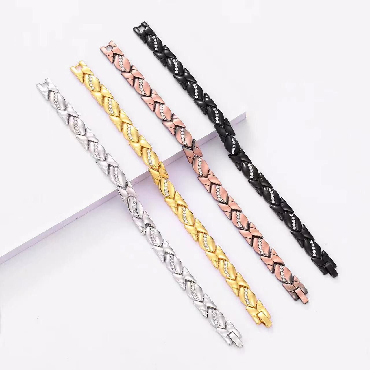 Christmas Gift Stylish Ancient Copper Magnetic Therapy Bracelet With Diamond Accents -... detail