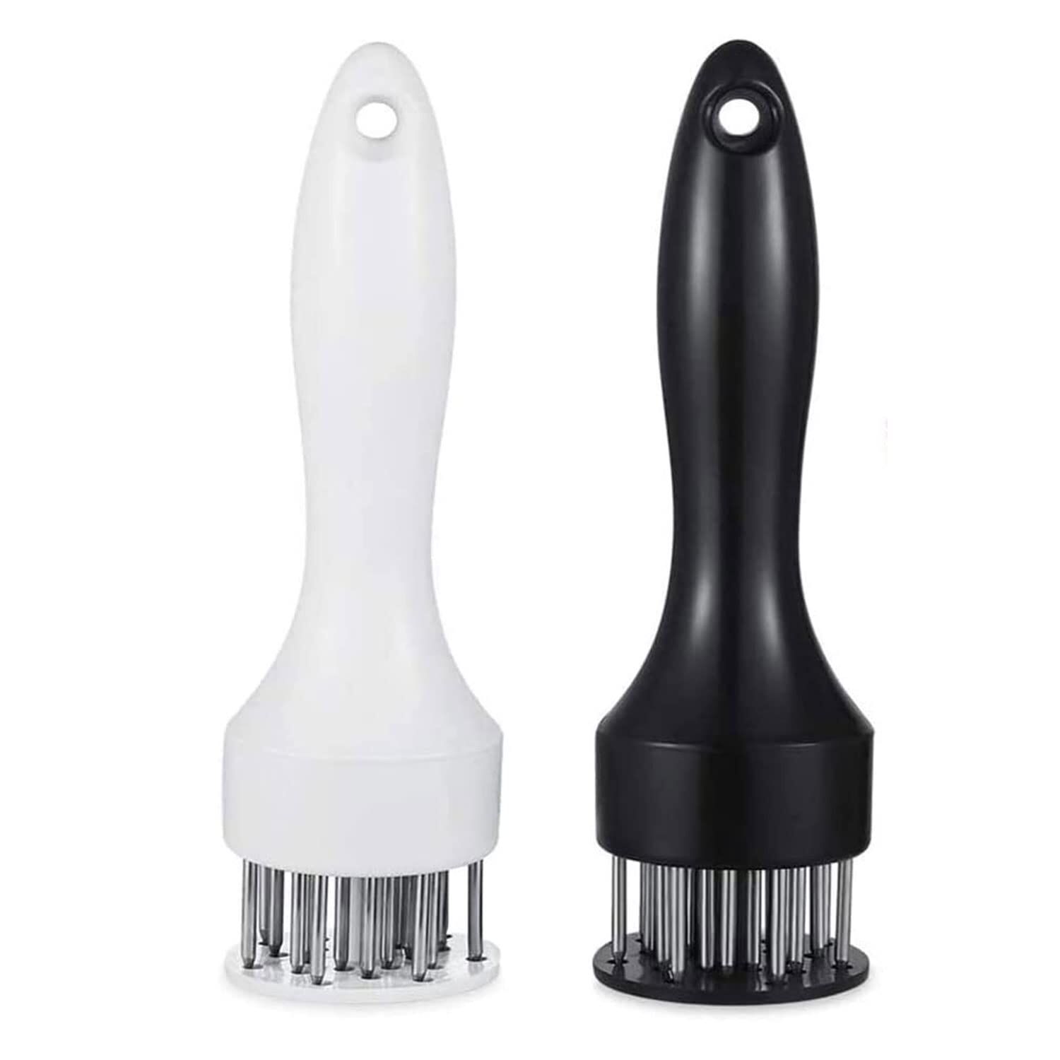 Meat Tenderizer Set with Stainless Steel Needles – 2-Piece Kitchen Tool for Marinating & Cooking Beef, Chicken, Pork, Fish (Black & White)