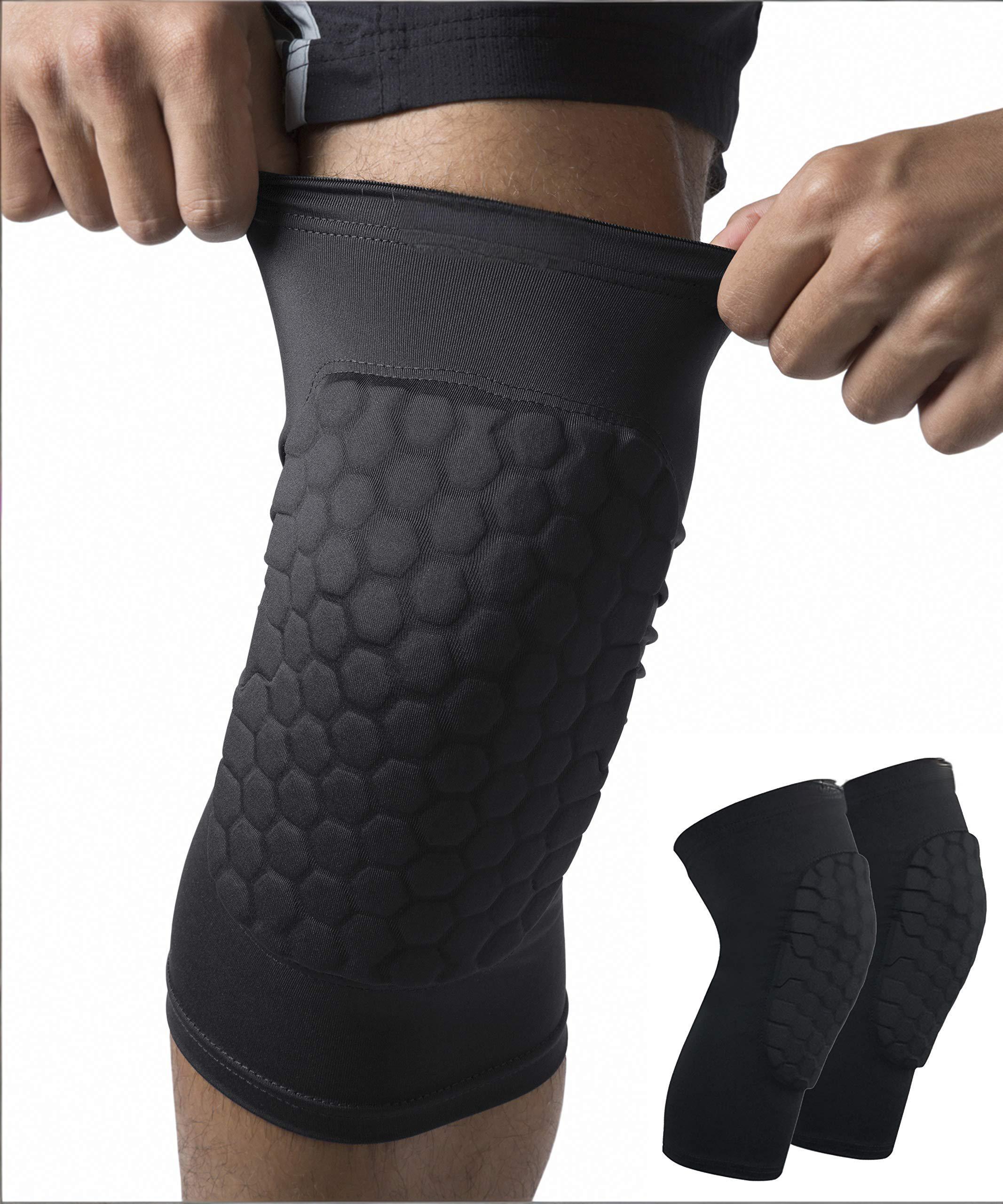 Honeycomb Knee Pads for Kids, Teens & Adults – Protective Compression Knee Guards for Basketball, Football, Cycling & Running(Black,XXL)