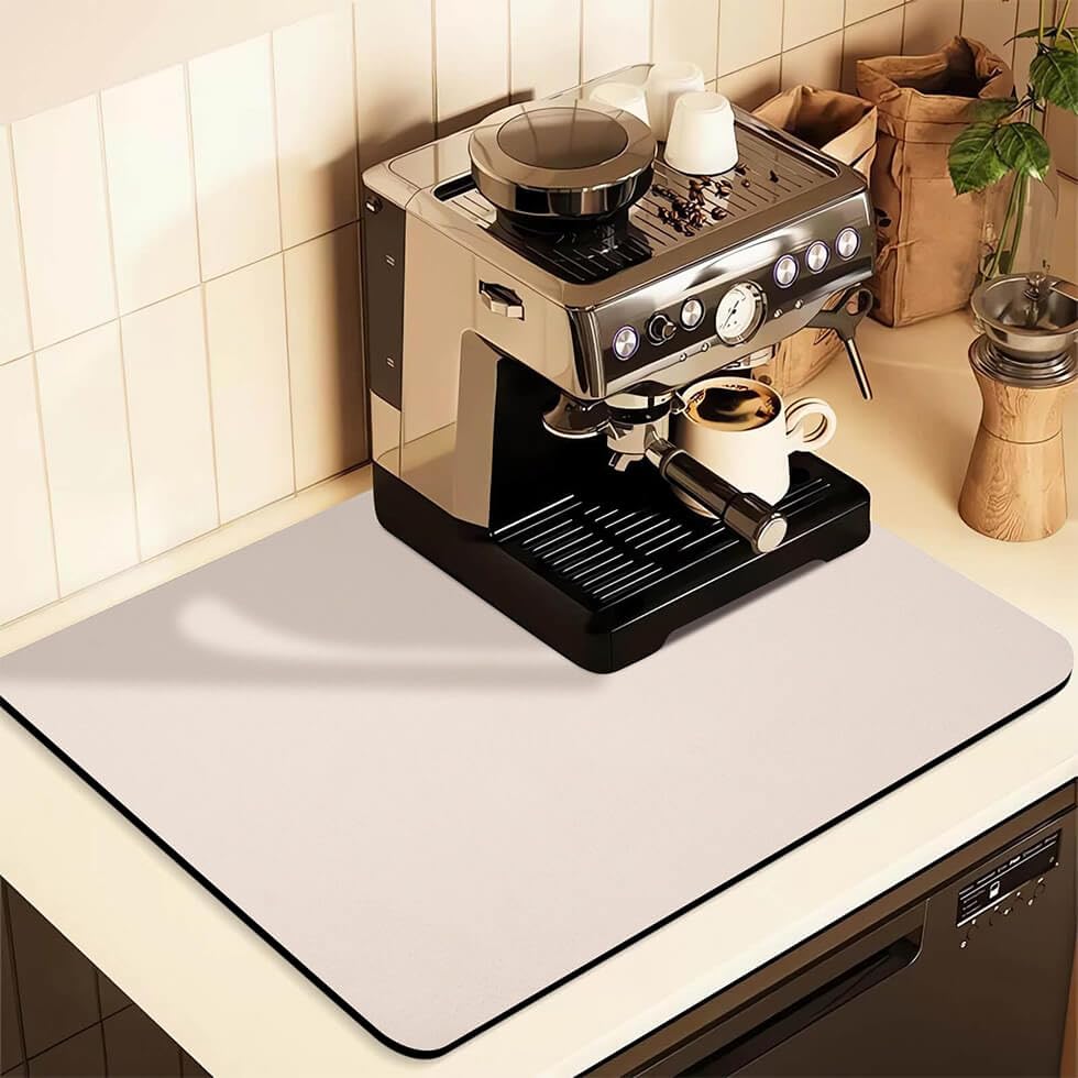 Kitchen Counter Mat for Coffee Maker – Absorbent & Quick-Dry Bar Pad with Non-Slip Backing, Protective Surface for Espresso Machine, Dish Drying Mat (Beige,30*50cm)