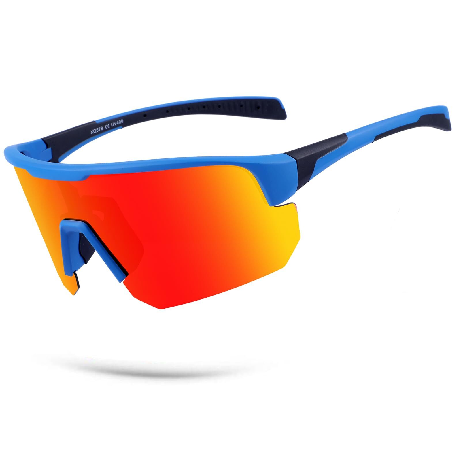 High-End Polarized Sports Sunglasses for Men Women β UV400 Protection, Anti-Fog, Lightweight TR90 Frame, Removable Lens, Ideal for Cycling, Running, Fishing, Golf (Blue & Red)