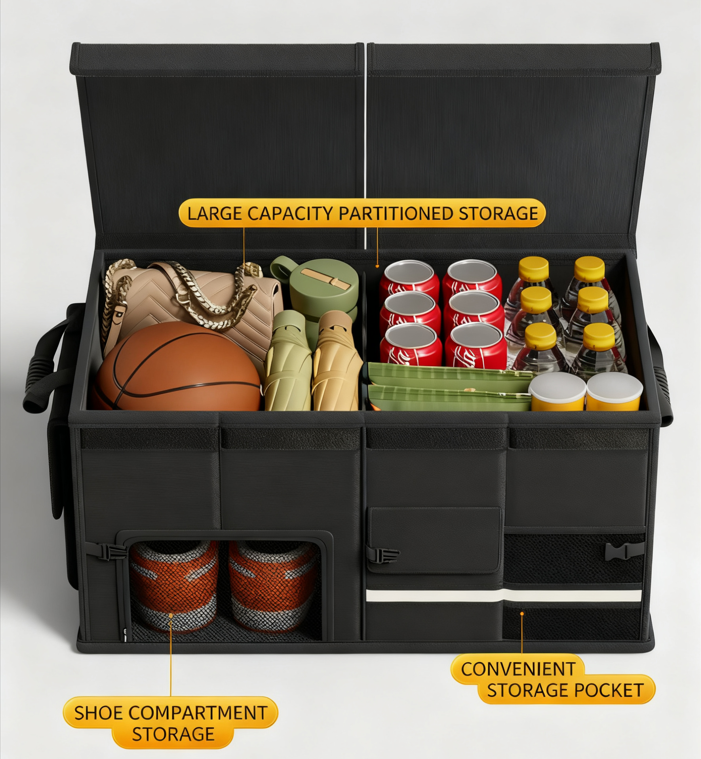 Foldable Car Trunk Organiser, 30L/60L Large Capacity Storage Box for Auto Boot, Multi-functional Cargo Container