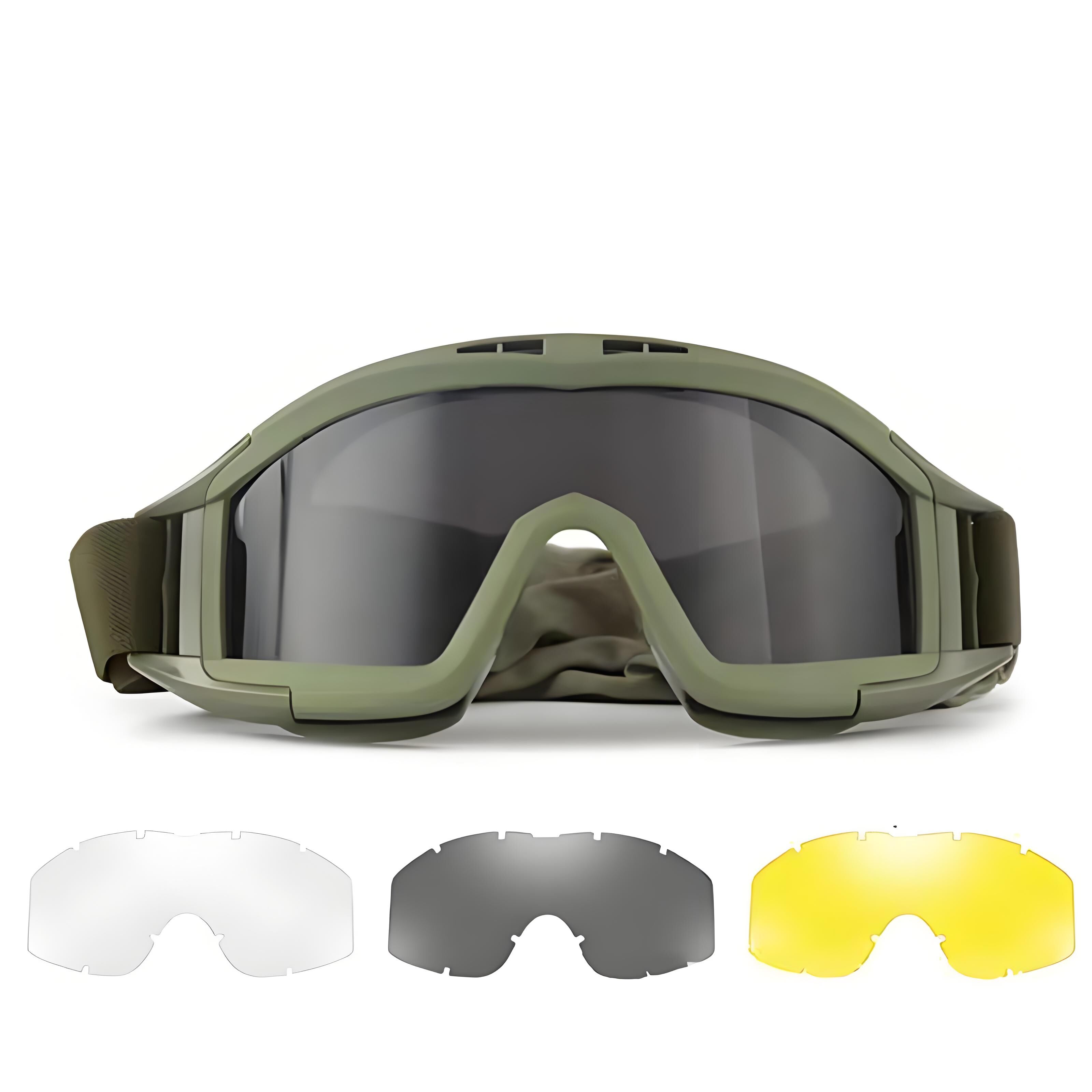 Christmas gifts for husband or boyfriend Tactical Safety Goggles with 3 Interchangeable Lenses, Wind & Dust Protection for Outdoor & Tactical Use(green)
