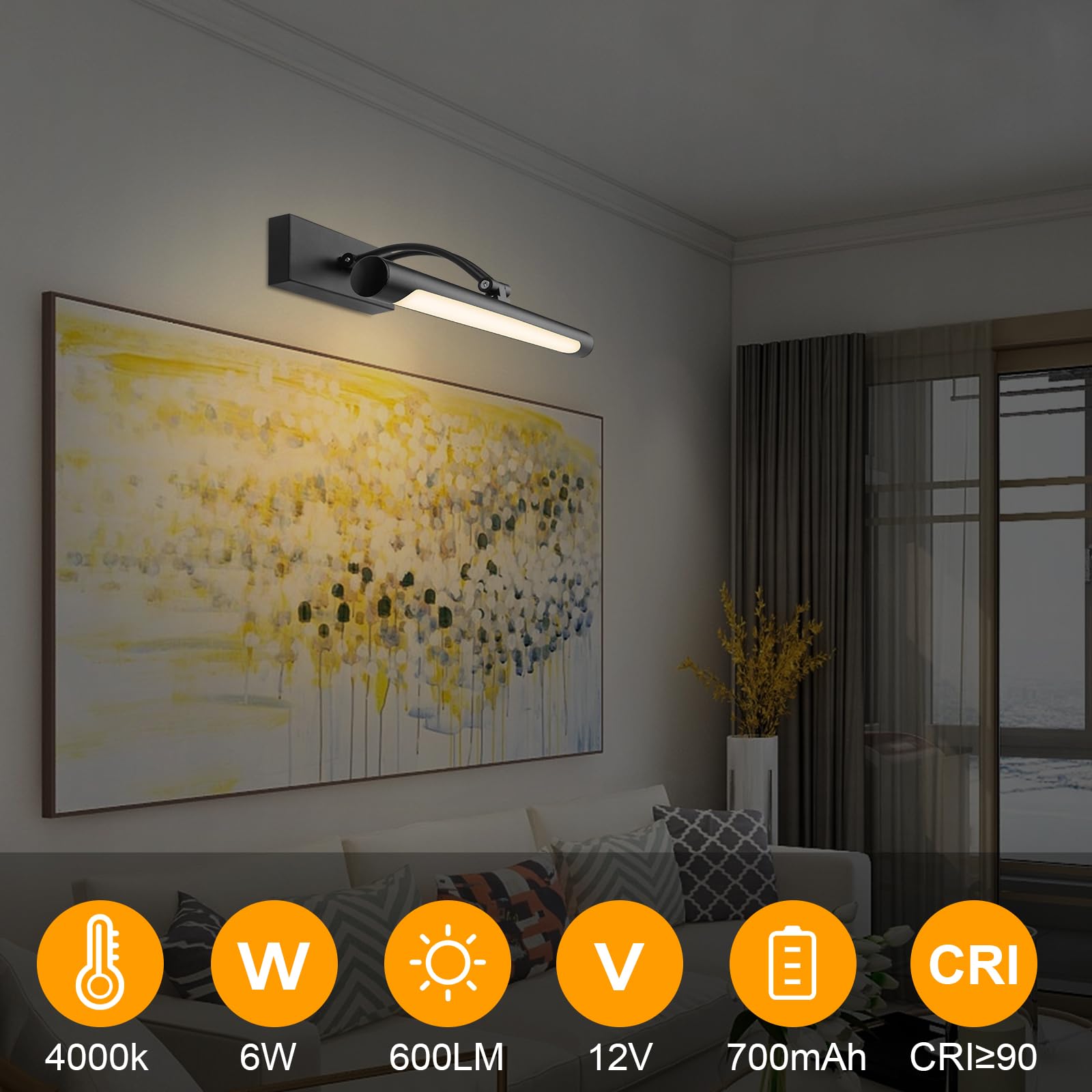 Hardwired Picture Light for Wall Black