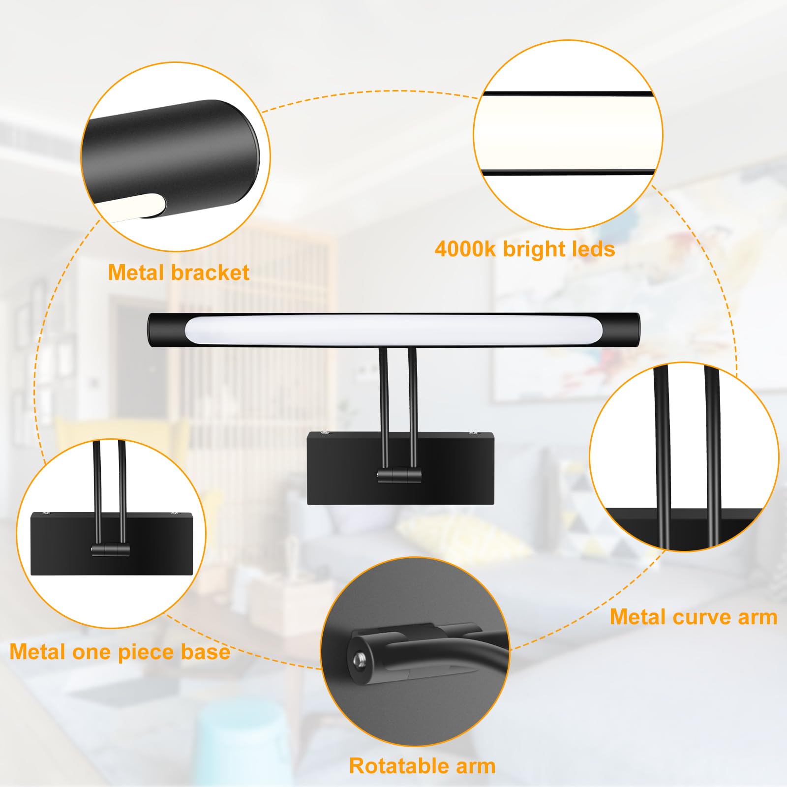 Hardwired Picture Light for Wall Black