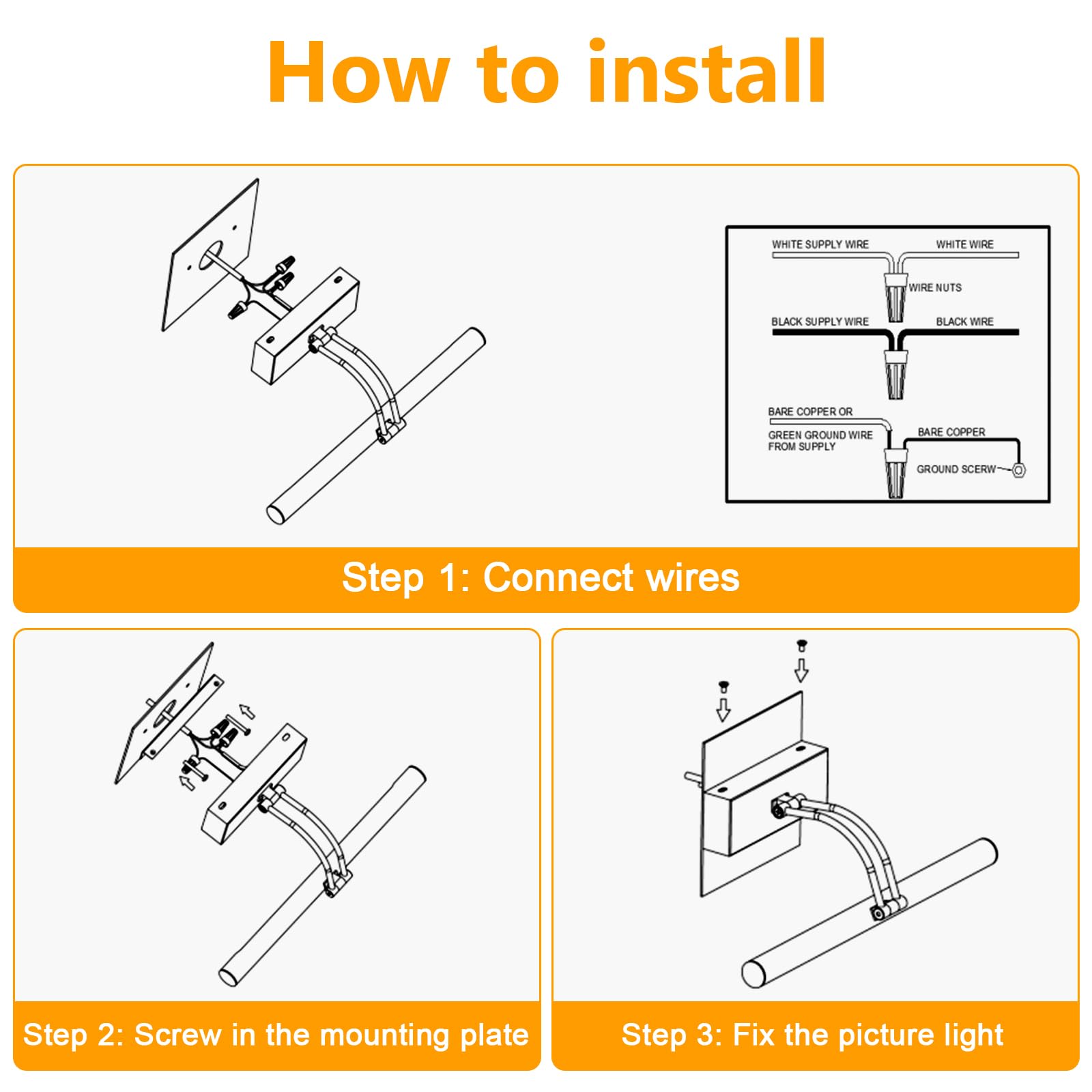 Hardwired Picture Light for Wall Black