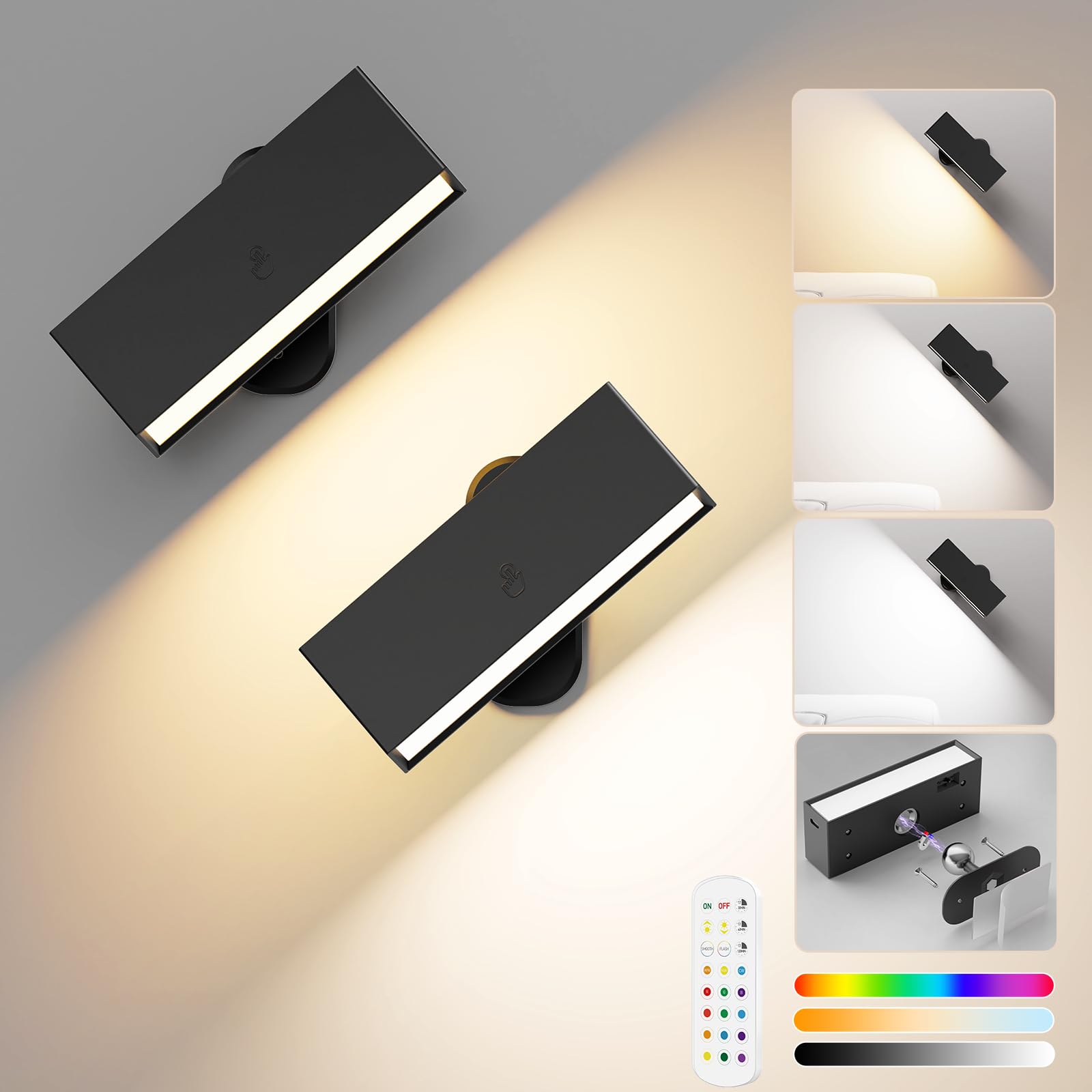 LED Wall Lights 2 Pack with Remote