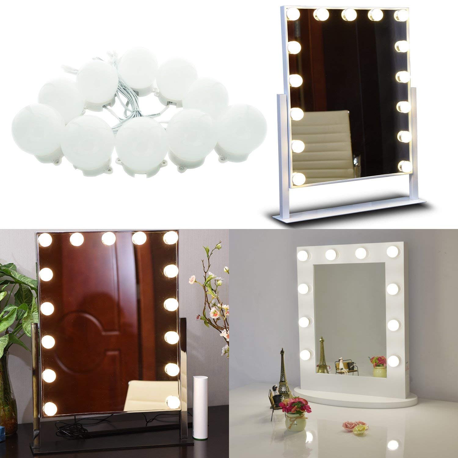 Hollywood Super Star Style Makeup Mirror Vanity LED Light Bulbs Kit for Dressing Table Dimmable & Plug in Hollywood Super Star Style Makeup Mirror Vanity LED Light Bulbs Kit for Dressing Table Dimmable & Plug in