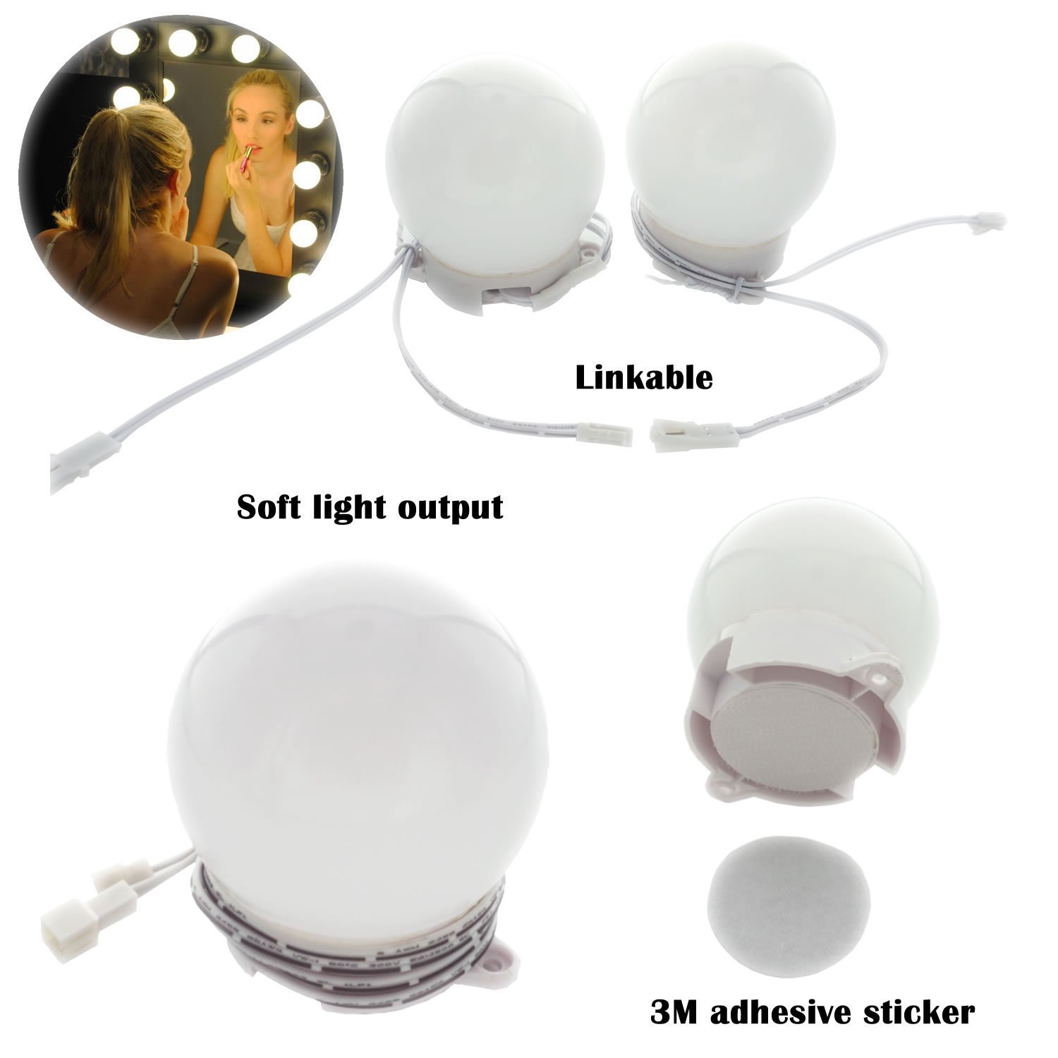 Hollywood Super Star Style Makeup Mirror Vanity LED Light Bulbs Kit for Dressing Table Dimmable & Plug in