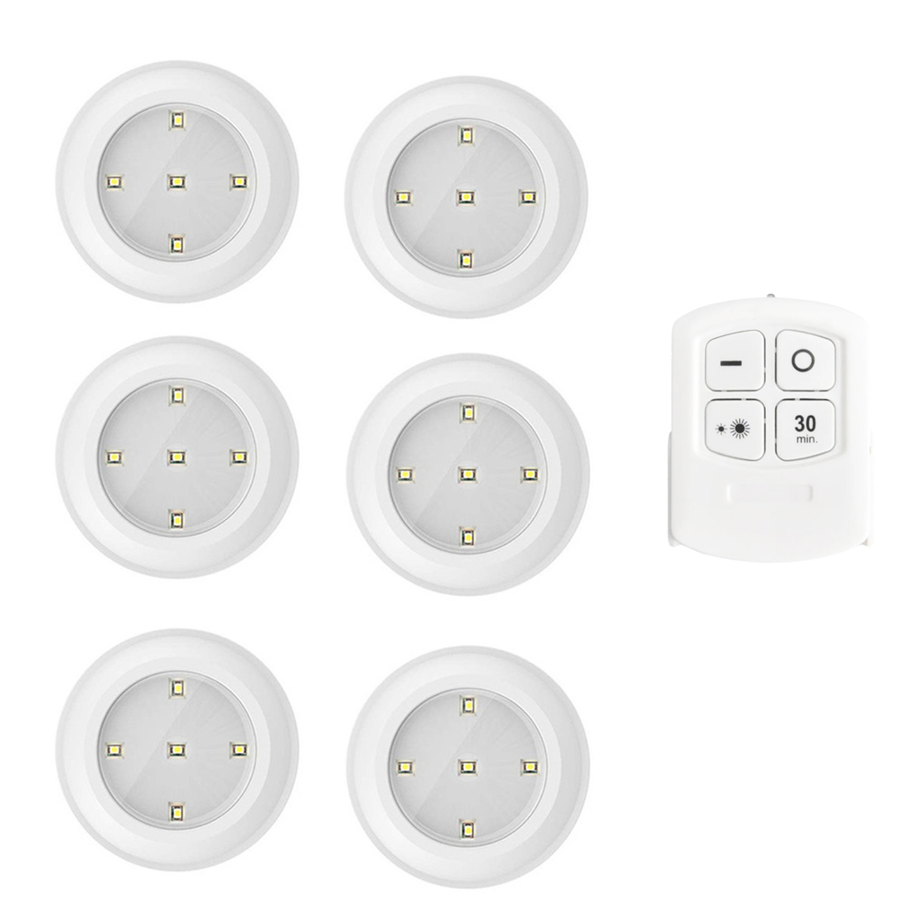 6 LED Light Set with Remote - Cool White for Cabinets & Displays 6 LED Light Set with Remote - Cool White for Cabinets & Displays