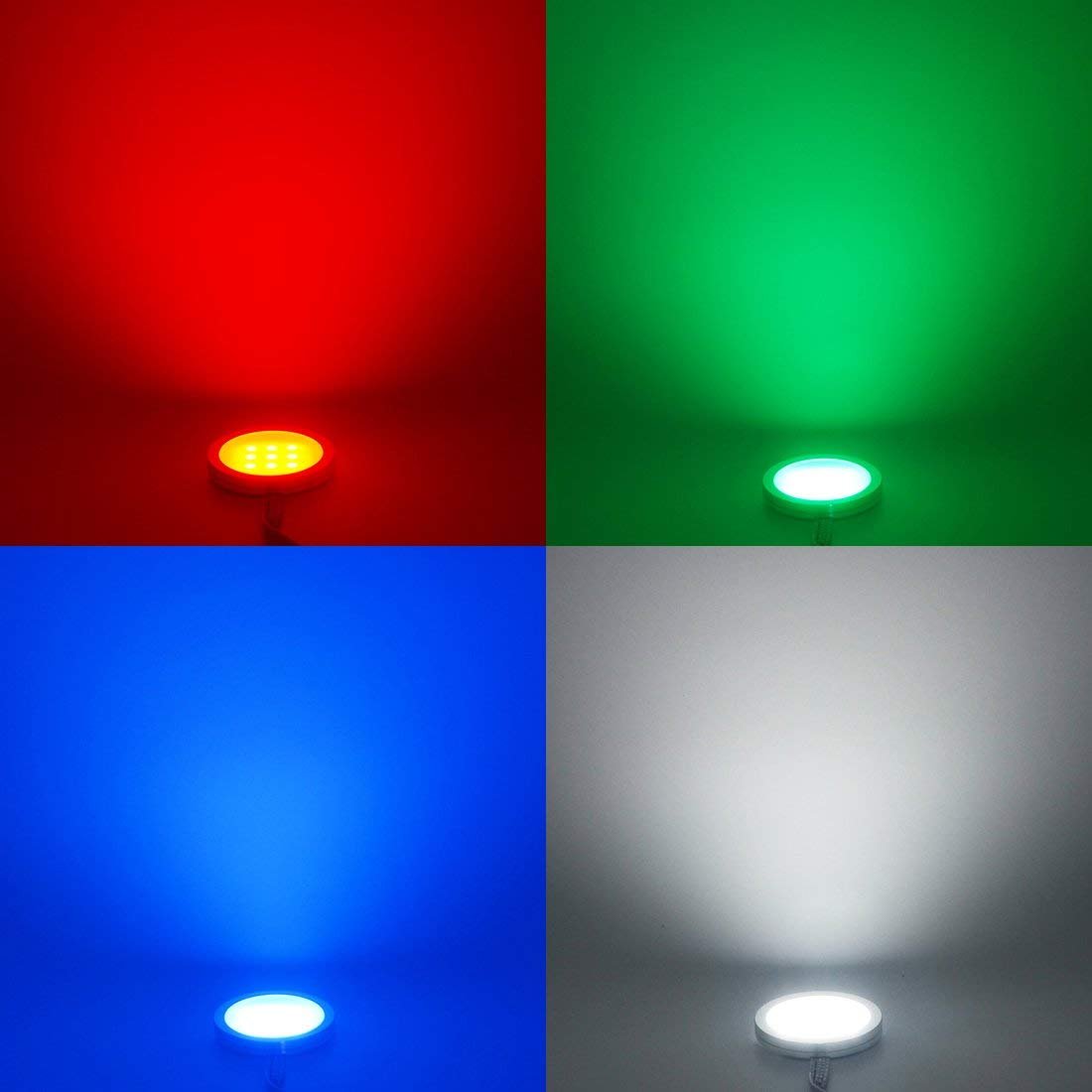 RGB Color Changing LED Under Cabinet Lighting Kit 4 Packs Aluminum Slim Cabinet LED Puck Lights for Kitchen Counter Wardrobe Counter Furniture Shelf Ambiance Christmas Xmas Decoration Lighting