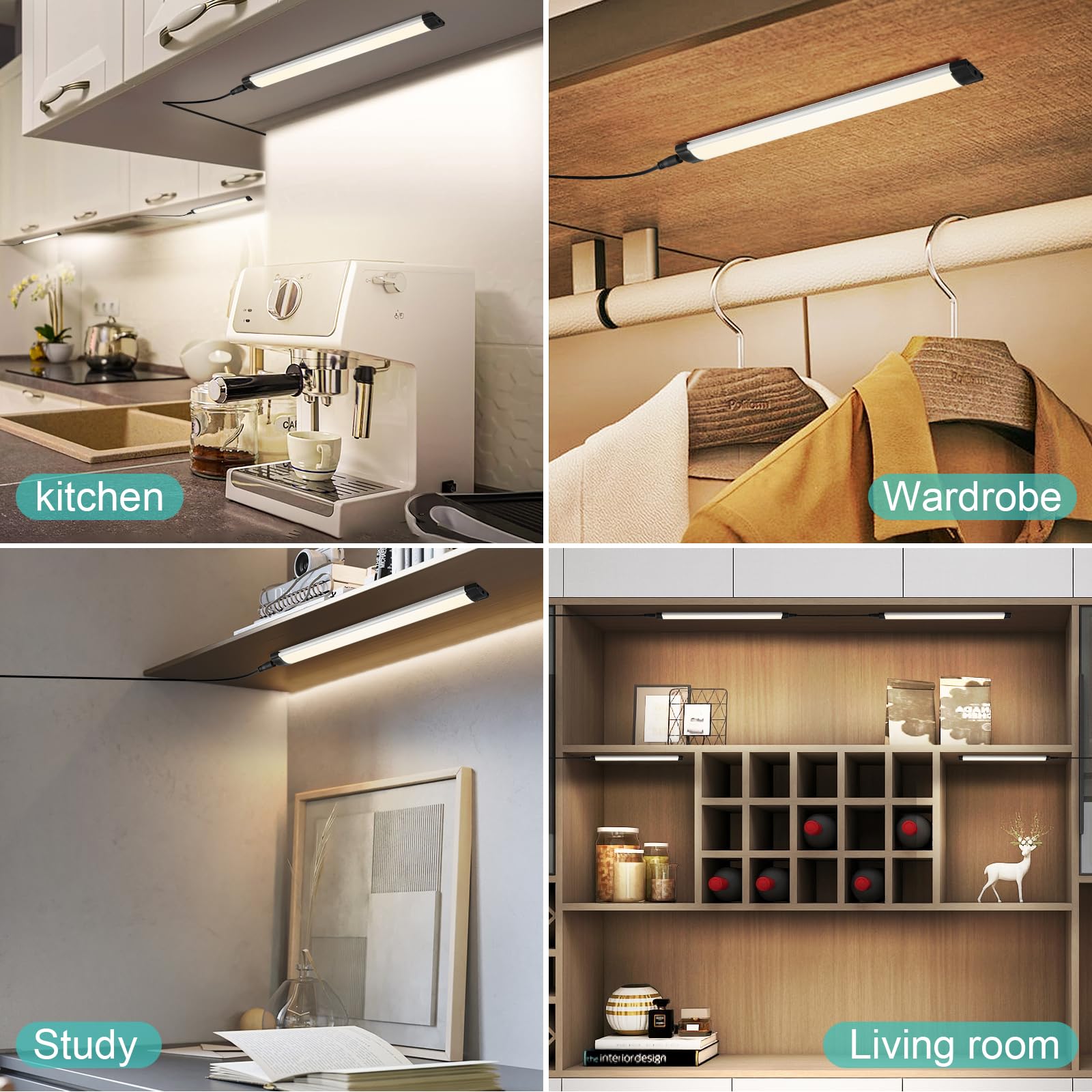 Dimmable Led Under Cabinet Lighting Bar Linkable Kits with Rocker Switch Under Counter Kitchen