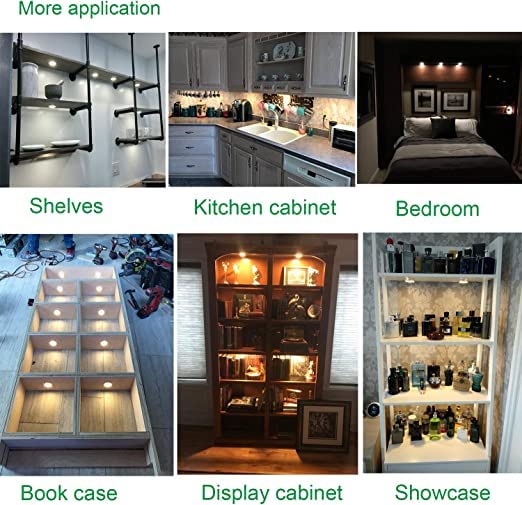 Linkable Under Cabinet LED Lighting 12V Dimmable Puck Lights Hardwired with Wireless RF Remote Control for Kitchen Mood Lighting(4 Lights