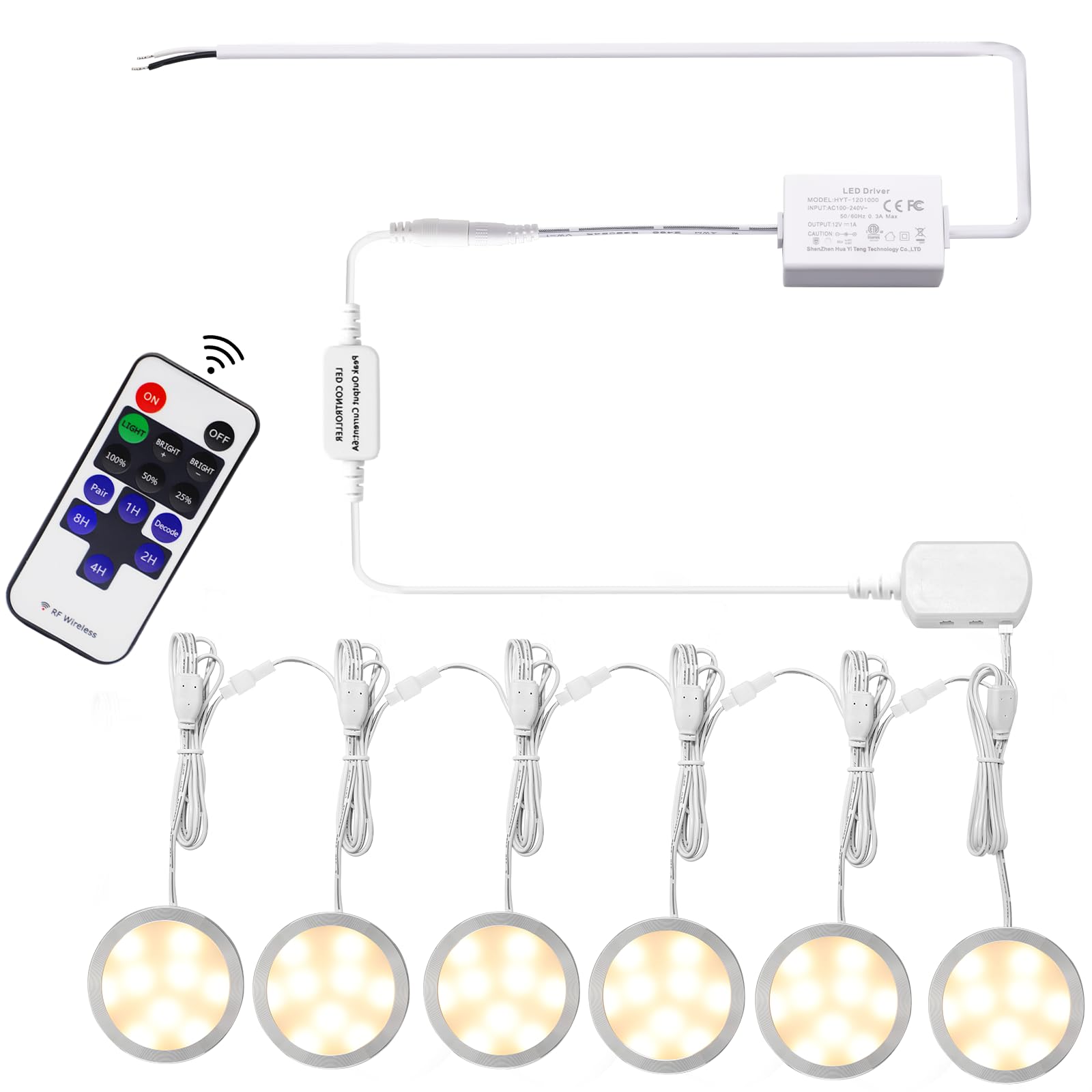 Linkable Under Cabinet LED Lighting 12V Dimmable Puck Lights Hardwired with Wireless RF Remote Control for Kitchen Mood Lighting(6 Lights Linkable Under Cabinet LED Lighting 12V Dimmable Puck Lights Hardwired with Wireless RF Remote Control for Kitchen Mood Lighting(6 Lights