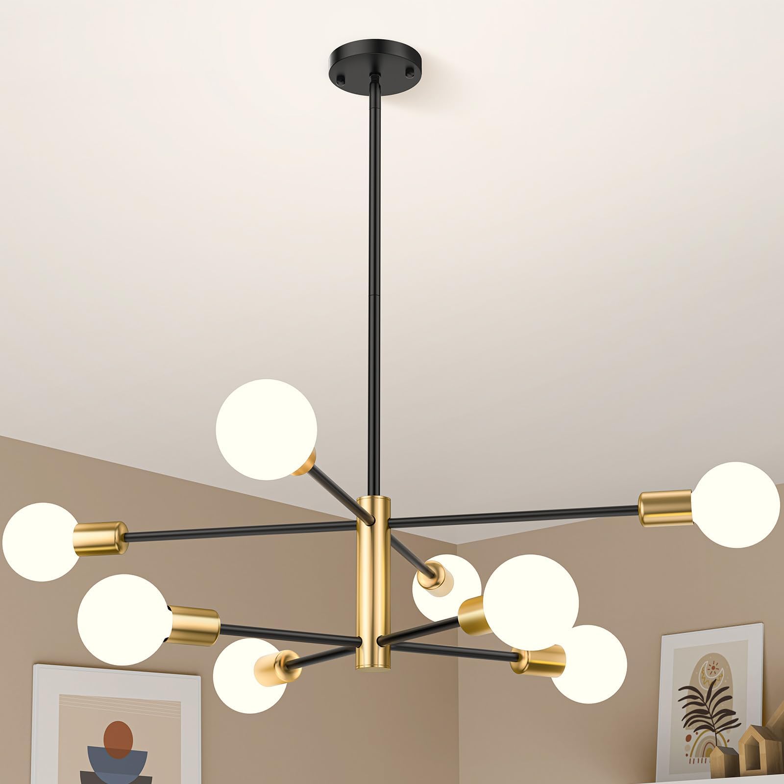 Modern Sputnik Chandelier 8 Lights Height Adjustable Ceiling Light Fixture Mid-Century Modern Gold Chandelier for Dining Room Bedroom Kitchen Living Room with Sloped Ceiling Adapter Modern Sputnik Chandelier 8 Lights Height Adjustable Ceiling Light Fixture Mid-Century Modern Gold Chandelier for Dining Room Bedroom Kitchen Living Room with Sloped Ceiling Adapter
