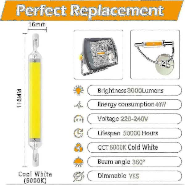 R7s LED Bulb 20W 118mm 3000lm Cool White 6000K
