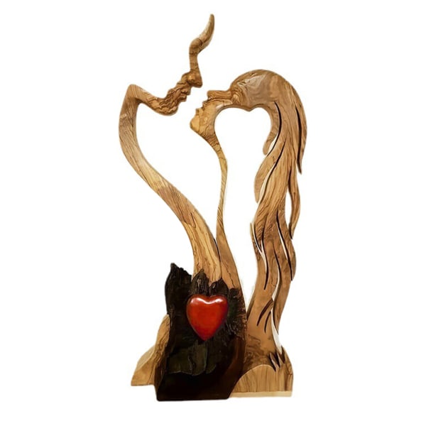 Wooden Love Heart Kissing Couple Abstract Sculpture Romantic Statue Figures Wooden Love Heart Kissing Couple Abstract Sculpture Romantic Statue Figures