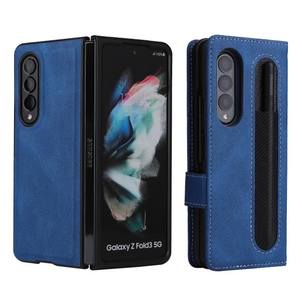 Compatible with Samsung Galaxy Z Fold 3 Case, Magnetic Leather Protective Cover with Card Slot u0026 Stand, Samsung, Blue