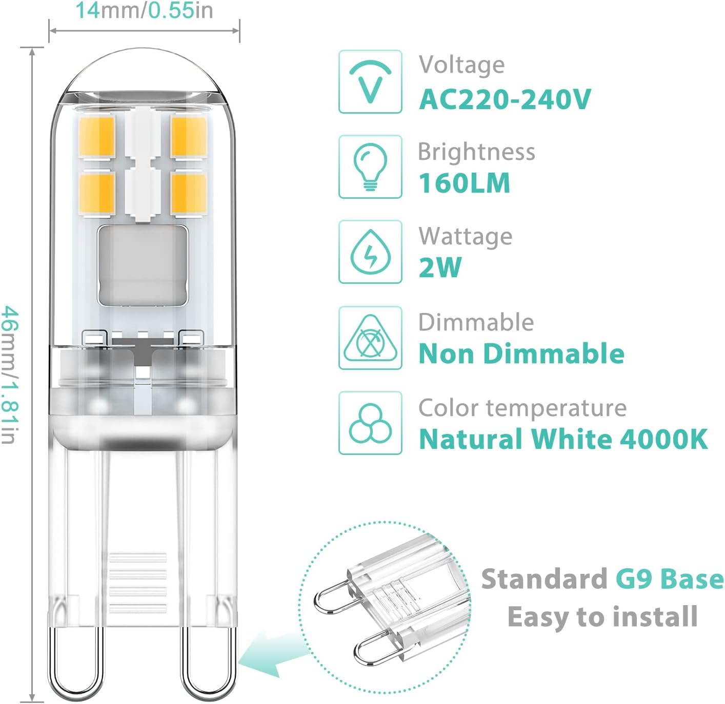 G9 LED Bulbs 1.5W Equivalent to 20W Halogen