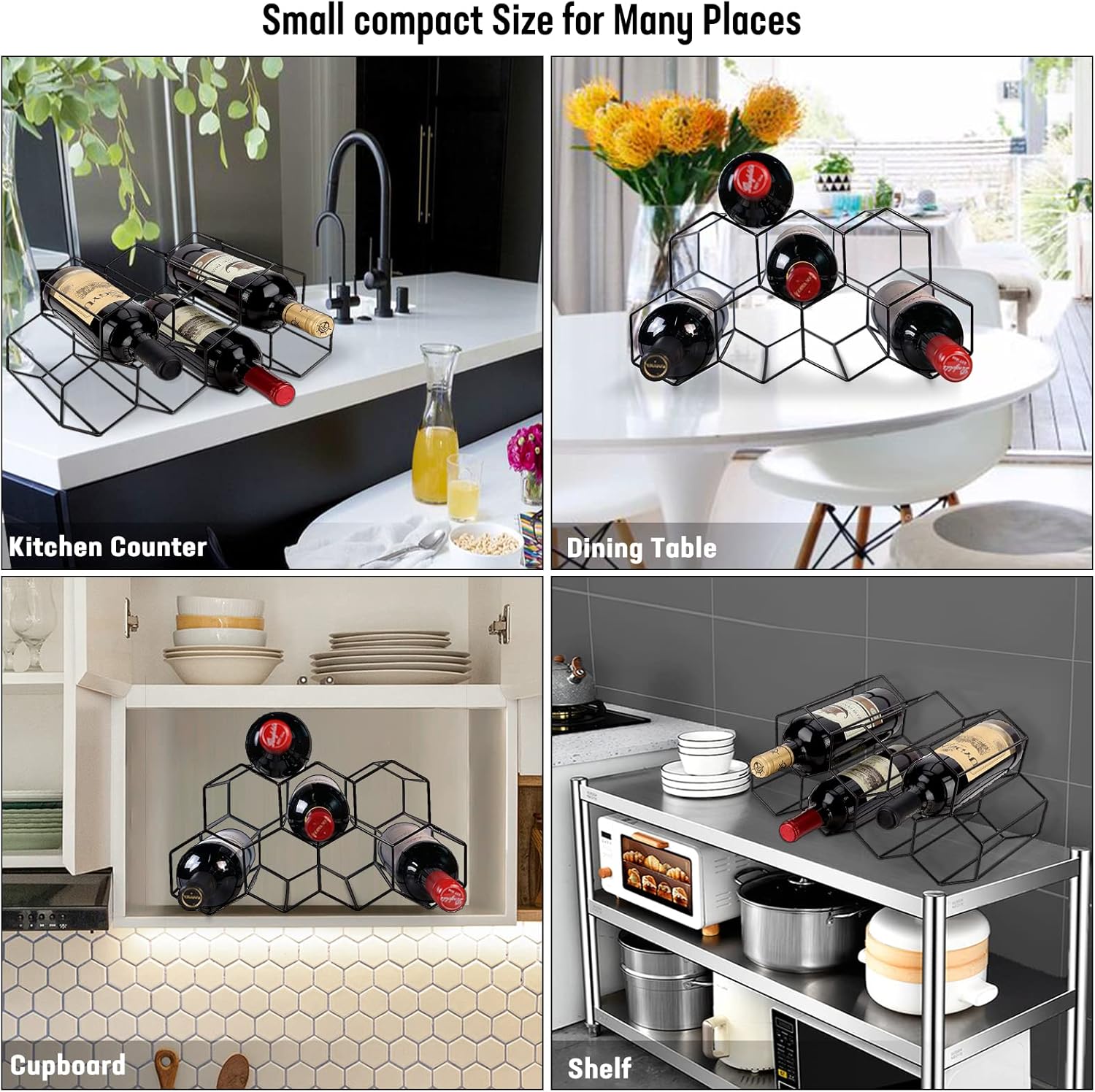 Small Freestanding Wine Rack for Countertop - Honeycomb Metal Wine Rack Stand for 9 Bottles