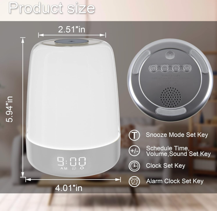 Touch Wake Up Night Light with Sunrise Simulation Alarm Clock