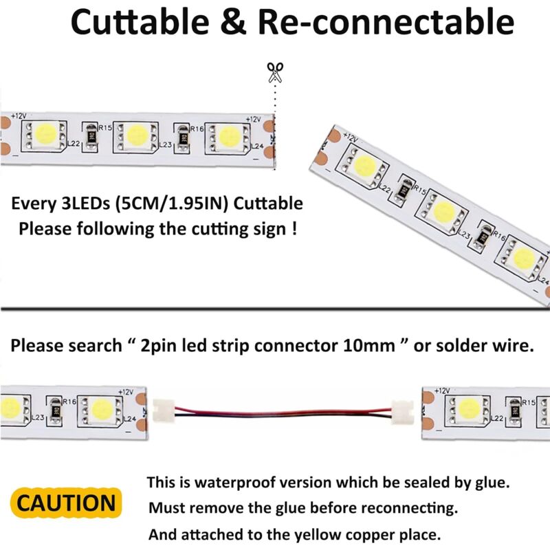 12V LED Strip Light Cool White 6500K