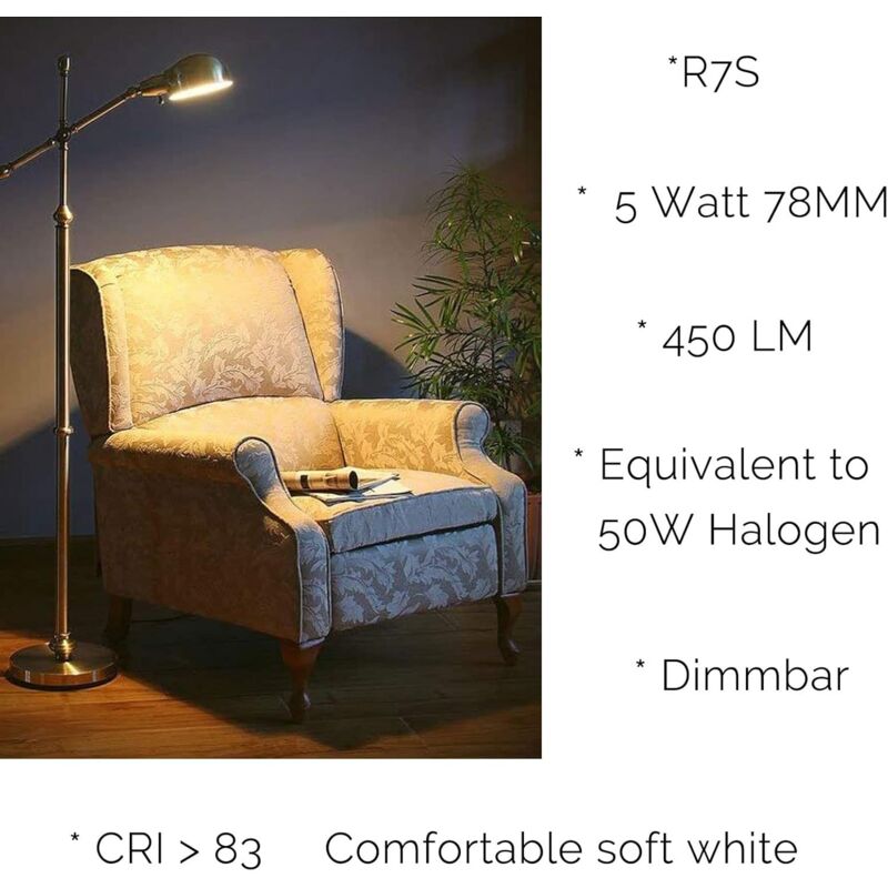 R7S LED 78Mm Dimmable Warm White 2700K 5W J78 LED Lamp 450Lm Replaces 50W Halogen Lamp Illuminant 230V 83 Ra