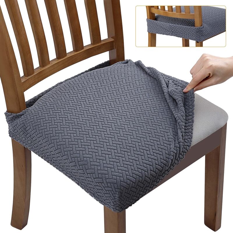 6 pcs Stretch Chair Covers Jacquard Embossed Removable Washable Seat Covers For Dining ROom Kitchen Office Hotel 6 pcs Stretch Chair Covers Jacquard Embossed Removable Washable Seat Covers For Dining ROom Kitchen Office Hotel