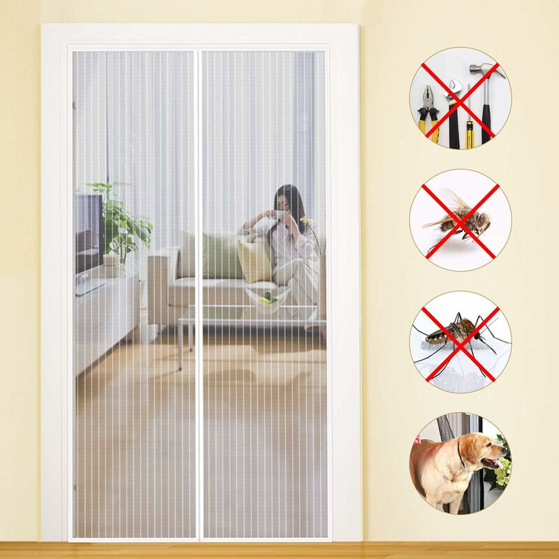 Magnetic Screen Door 90X210Cm Anti Fly Curtain Adhesive Strip Automatic Closing Ultra Fine Mesh Tool-Free Installation