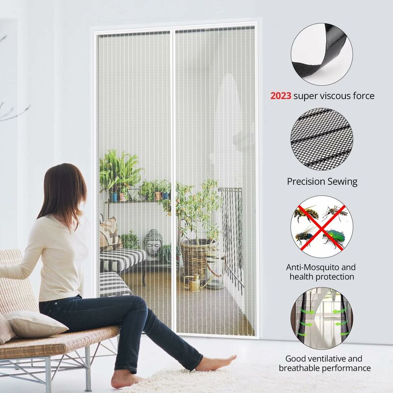 Magnetic Screen Door 90X210cm Anti Fly Curtain Adhesive Strip Automatic Closing Ultra Fine Mesh Tool-Free Installation