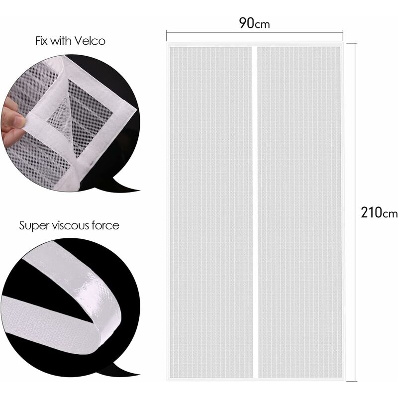 Magnetic Screen Door 90X210cm Anti Fly Curtain Adhesive Strip Automatic Closing Ultra Fine Mesh Tool-Free Installation