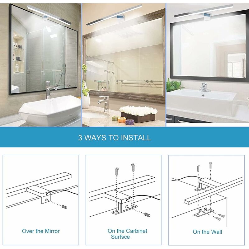 Bathroom Mirror Light 30cm LED 6W 230 Volt Bathroom Mirror Light 6000K Full Aluminum 3In1 Bathroom Mirror Light