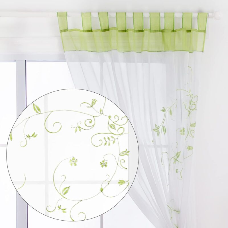 Sheer Curtains Floral Voile Embroidery Tab Top Window Panels For Bedroom Living ROom Decoration 2 Panels