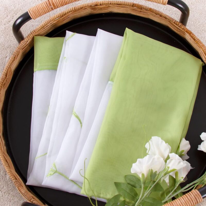 Sheer Curtains Floral Voile Embroidery Tab Top Window Panels For Bedroom Living ROom Decoration 2 Panels