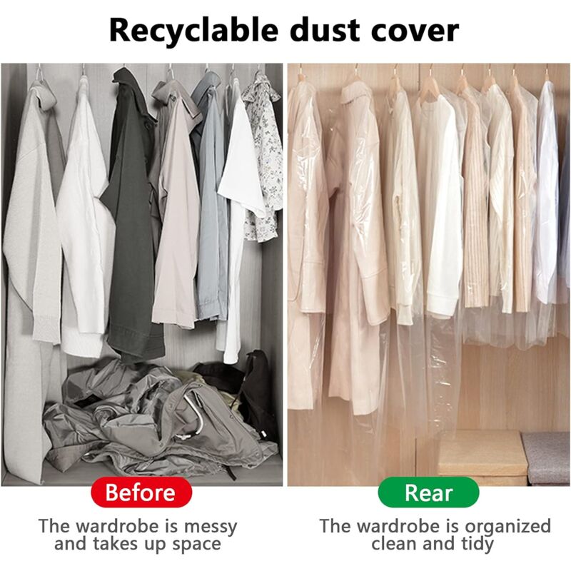 30 Pieces Garment Covers Dustproof Cover Dustproof Pouch Transparent Protective Covers For Dress Suits Coats 60 X 120 cm