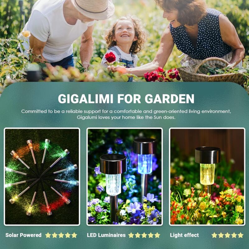 Colorful Outdoor Solar Garden Lights Stainless Steel LED Lights 12 pcs Wireless For Outdoor,4.529.5cm