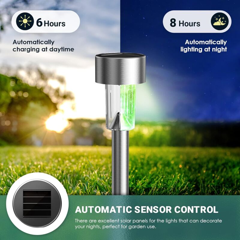 Colorful Outdoor Solar Garden Lights Stainless Steel LED Lights 12 pcs Wireless For Outdoor,4.529.5cm