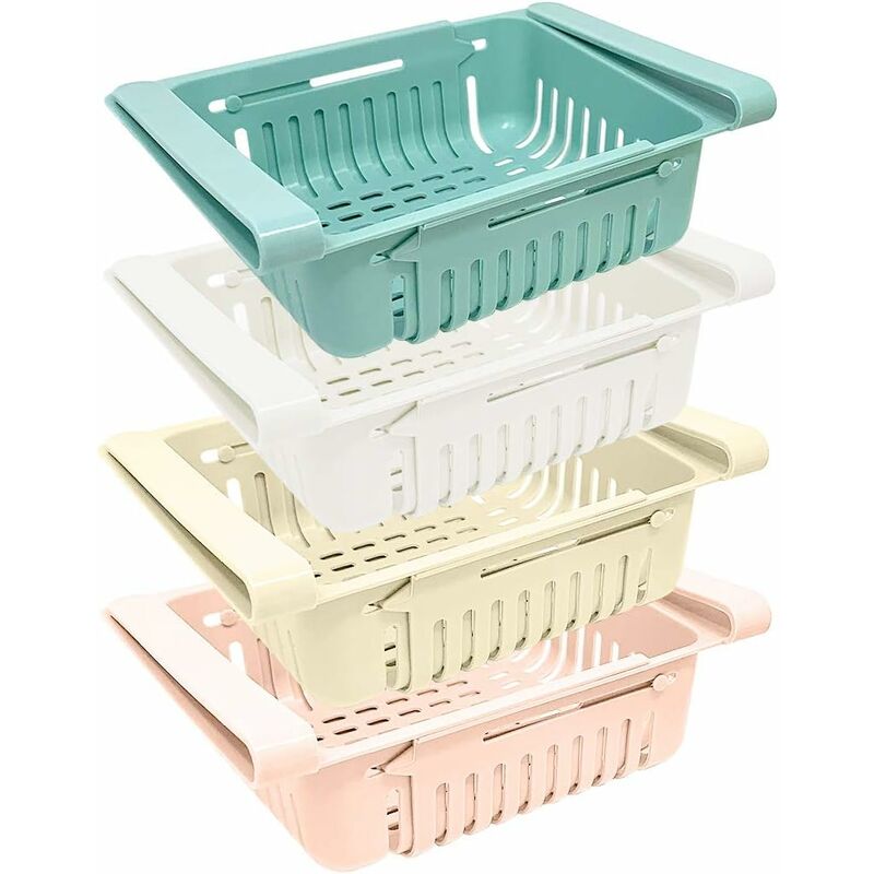 Refrigerator Storage Box 4 pcs Set Retractable Kitchen And Refrigerator Organizers In 4 Colors Blue, White, Pink And