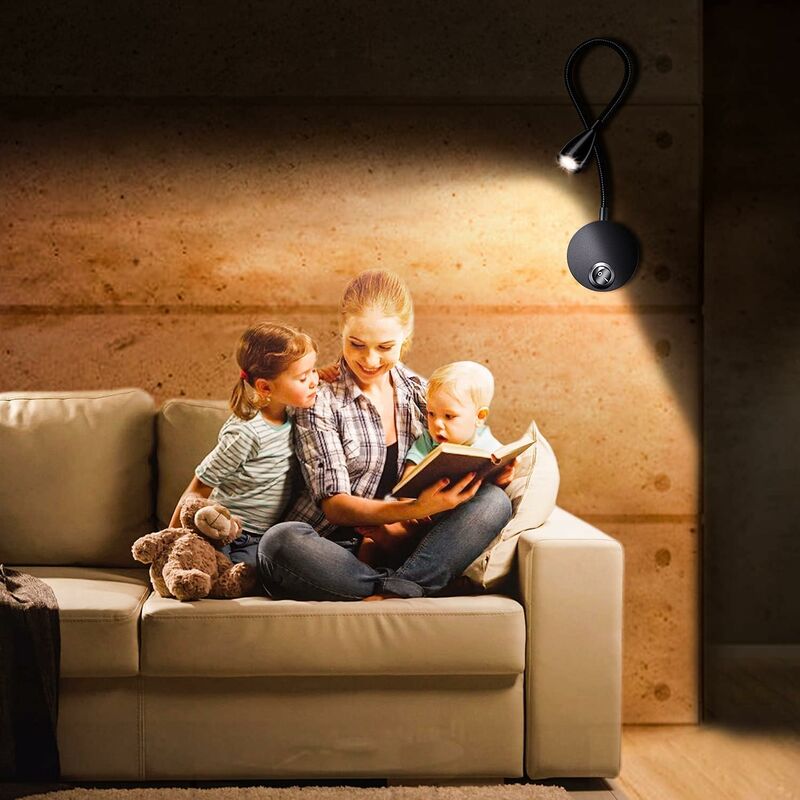 Bedside Wall Lamp 2 Pack Lights Wall Mounted Reading Light LED Gooseneck Light 3W