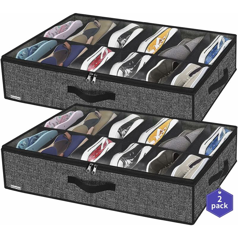 2 Pack Shoe Storage Bag With Clear Window - 12 Compartment Shoe Organizer For Under Bed Storage