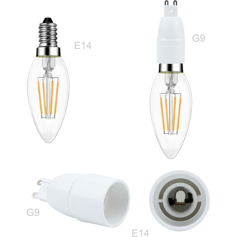 4X Lamp Socket Adapter G9 To E14 In White - 4 pcs Set Reformatting Converters For Lamp Sockets For Incandescent