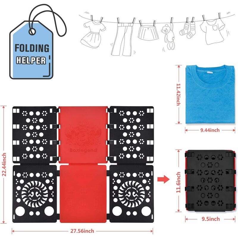 Shirt Folding Board - Clothes Folder Laundry Folder Child Adult Clothing Shirt T Shirt Tee Shirts 58 X 68 cm (Black &