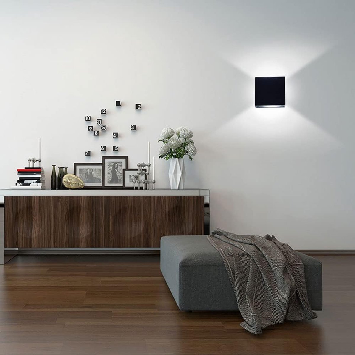 Rechargeable wall light with remote control - 5W - Three colors - Dimmable - Night light - Cordless - Battery-operated wall lamp - Suitable for indoor and outdoor use - Black