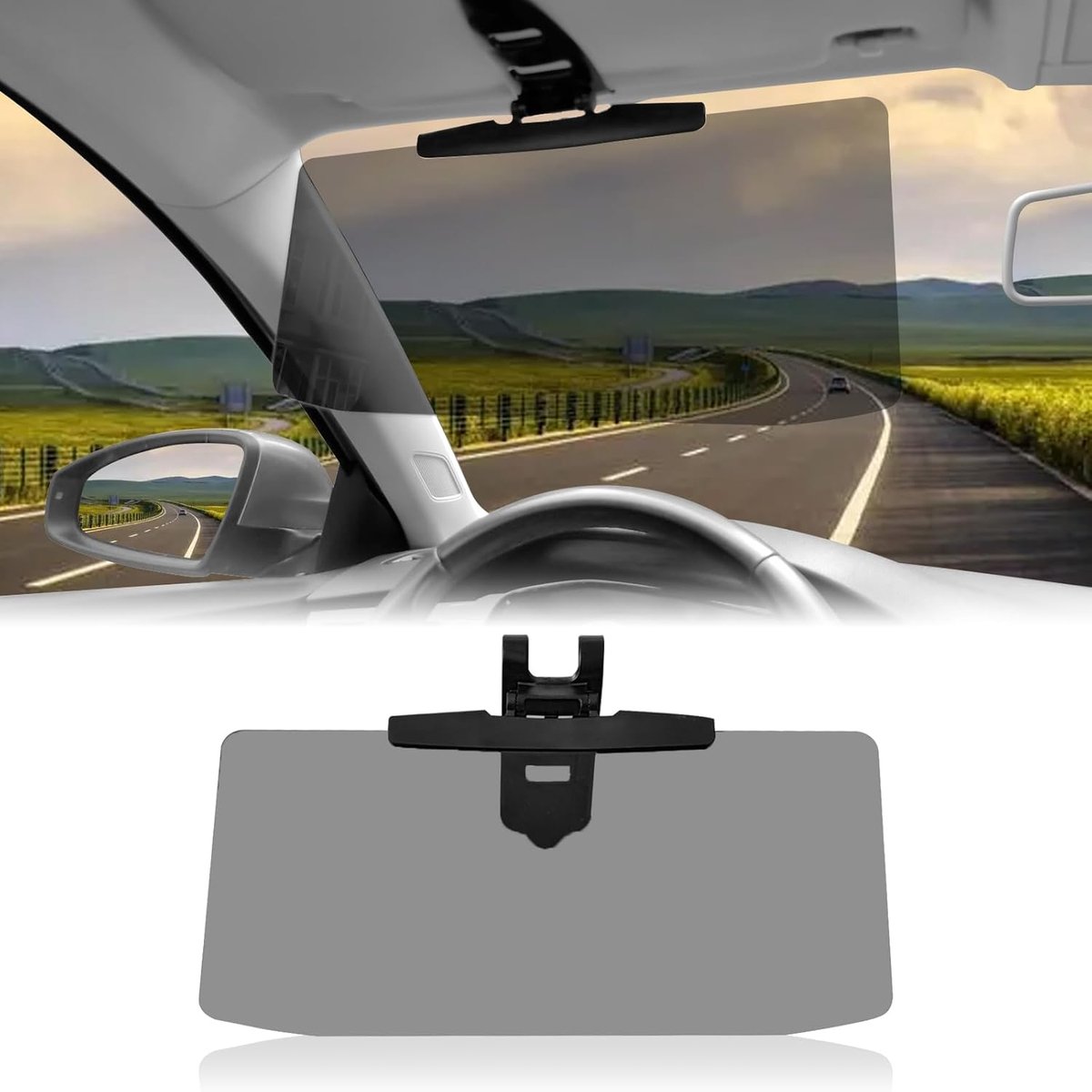 Car Sunshade - Universal - Polarized Anti-Glare - Sun Visor Extension - Powerful Light Blocking - Anti-Glare Protection - Diffused Light - Safe Driving - UV Protection - 32 x 14.5 cm - Black