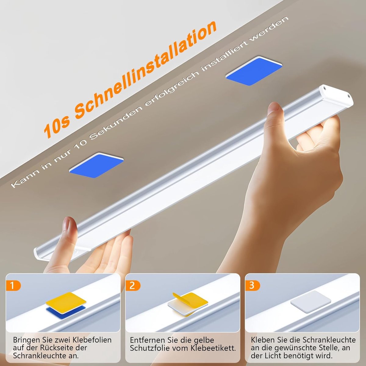 20cm LED Under Cabinet Lighting with Motion Detector - Rechargeable - 3 Colour Temperatures and Infinite Dimming