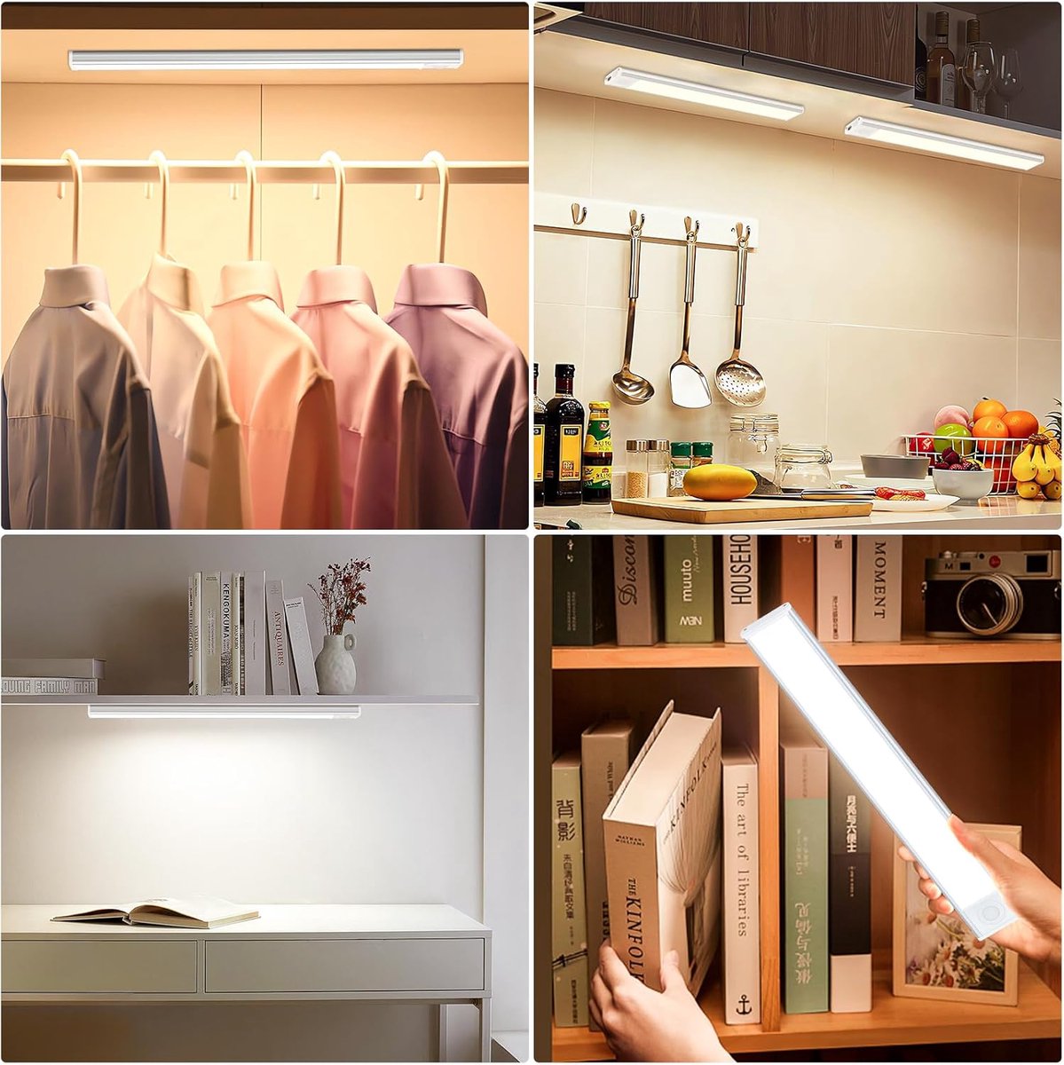 20cm LED Under Cabinet Lighting with Motion Detector - Rechargeable - 3 Colour Temperatures and Infinite Dimming